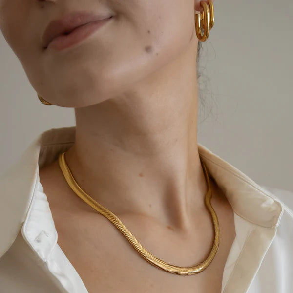 18k Gold Plated Bold Herringbone Necklace