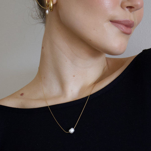18k Gold Plated Dainty Pearl Necklace