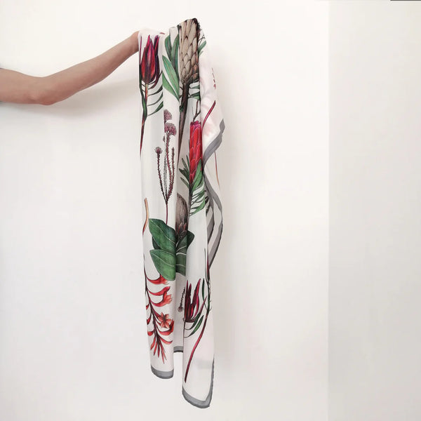 Heavyweight rectangular botanical silk scarf