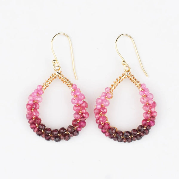 Pink Tourmaline ombre messy teardrop earring