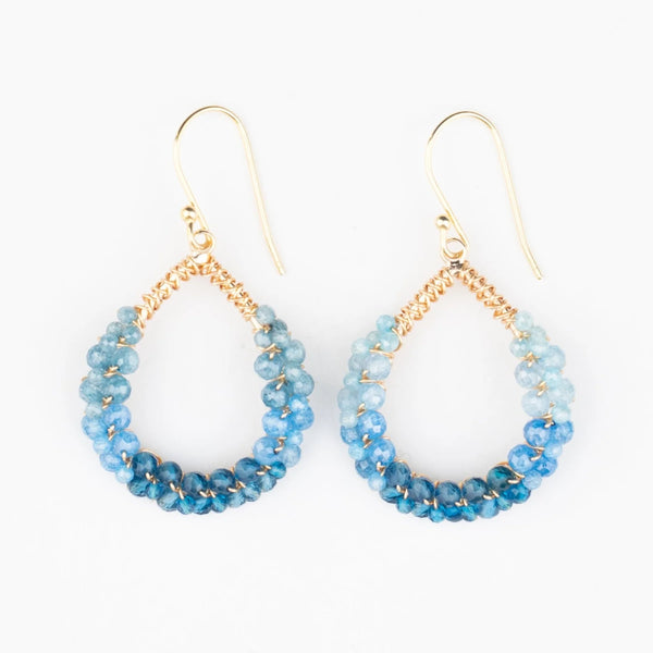 Blue topaz ombre messy teardrop earrings