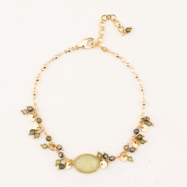 Cluster gem bracelet with phrenite bezel ST