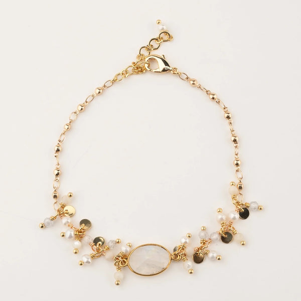 Cluster gem bracelet with moonstone bezel ST
