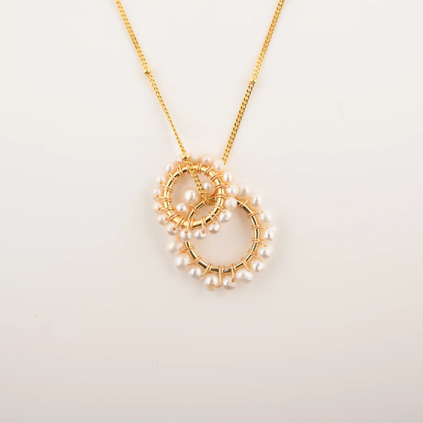 Double ring necklace in pearl ST