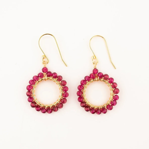 Small Round Earrings with Garnet