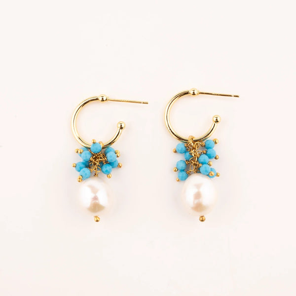 Pearls With Turquoise Gem Clusters