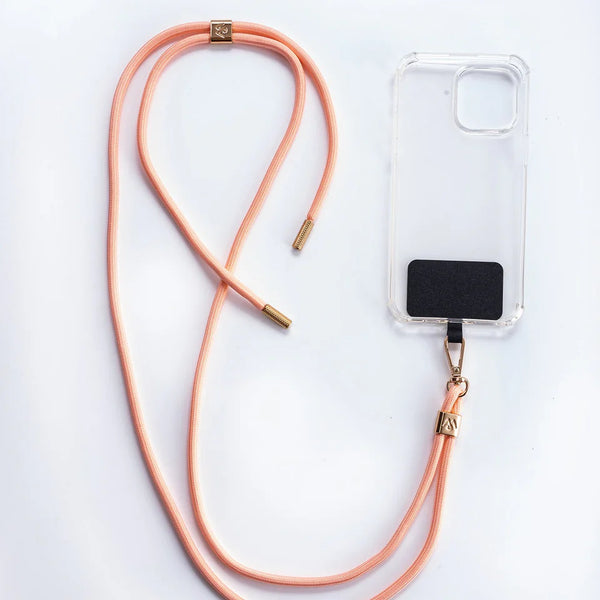 Pink Lemonade Crossbody Phone Lanyard- Gold With Phone Cover Insert