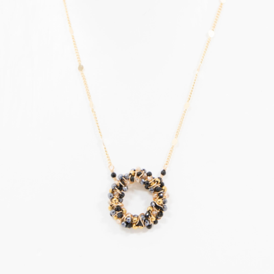 Small Circle Cluster Wrapped Necklace - Black