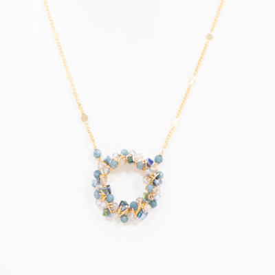 Small Circle Cluster Wrapped Necklace - Blue